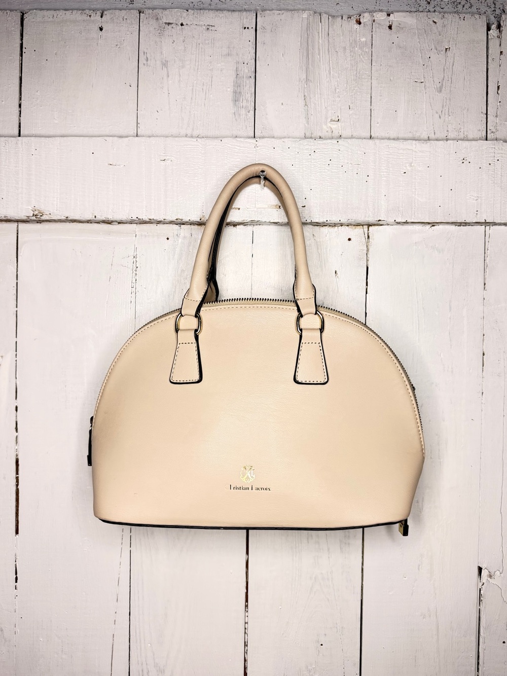 Christian Lacroix Cream Chevron Quilted Dome Satchel Handbag